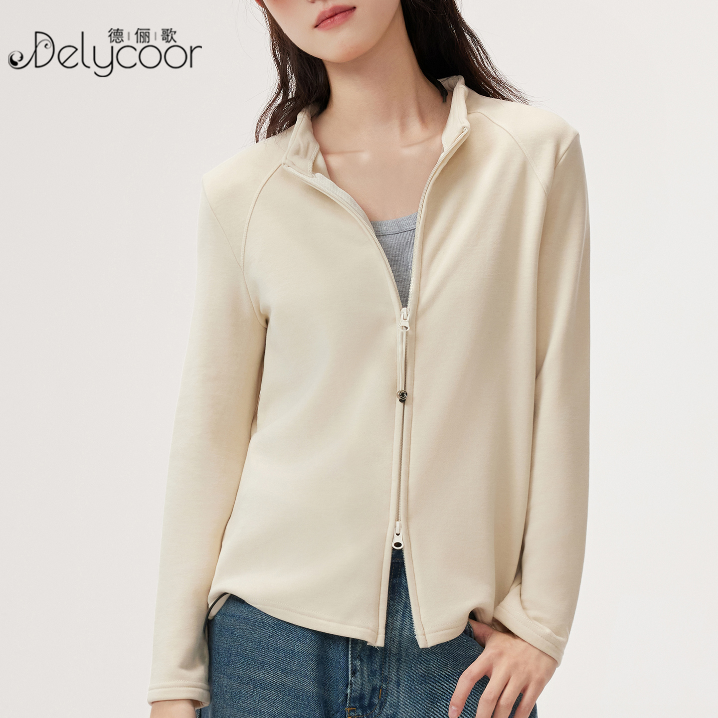 莱赛尔德绒立领卫衣打底蚕丝开衫