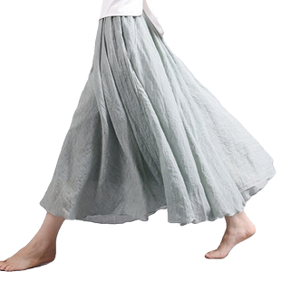 棉麻半身裙女夏小个子不规则高腰大摆伞裙新中式国风汉服A字长裙