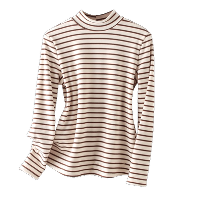 条纹半高领打底衫女内搭加绒长袖