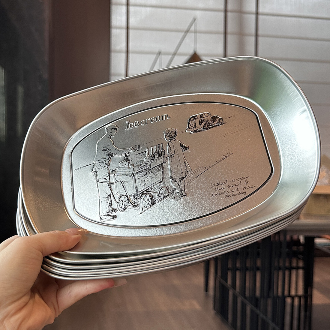 【老板娘野餐用】复古野餐盘薯条炸鸡油炸小吃盘马口铁托盘水果盘