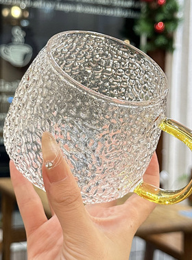 【可以加热的防爆杯子】锤纹玻璃水杯可微波炉电陶炉加热400ml