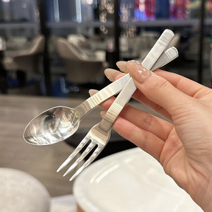 日式无印风款！304不锈钢儿童勺子叉子吃饭叉勺水果宝宝汤羹汤匙