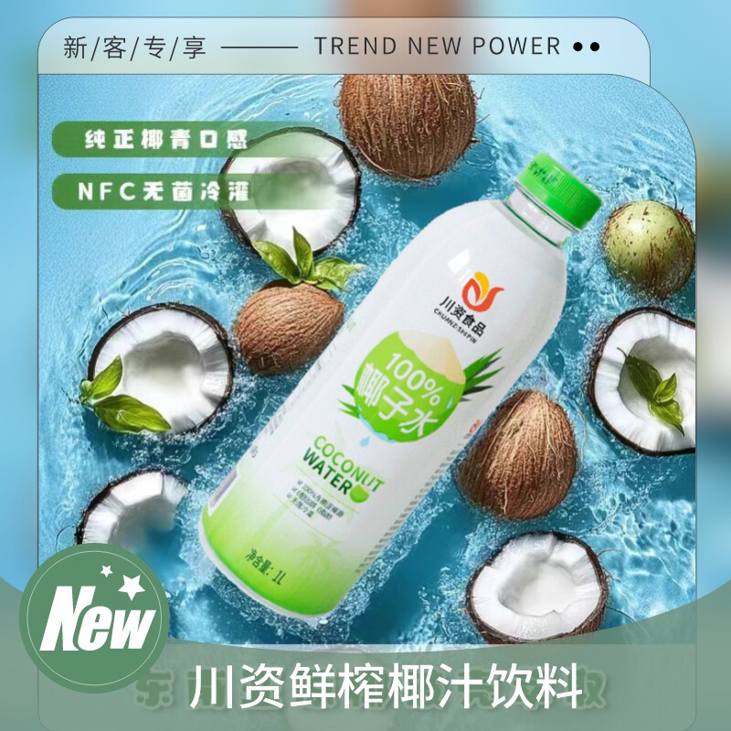 川资椰子水100%椰汁NFC鲜榨纯天然椰青1L整箱含电解质商用饮料