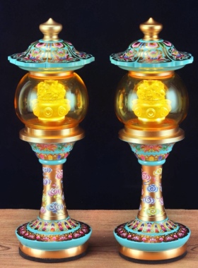 新款珐琅彩LED 莲花灯佛前供灯长明灯室内供灯充插两用家用神社灯