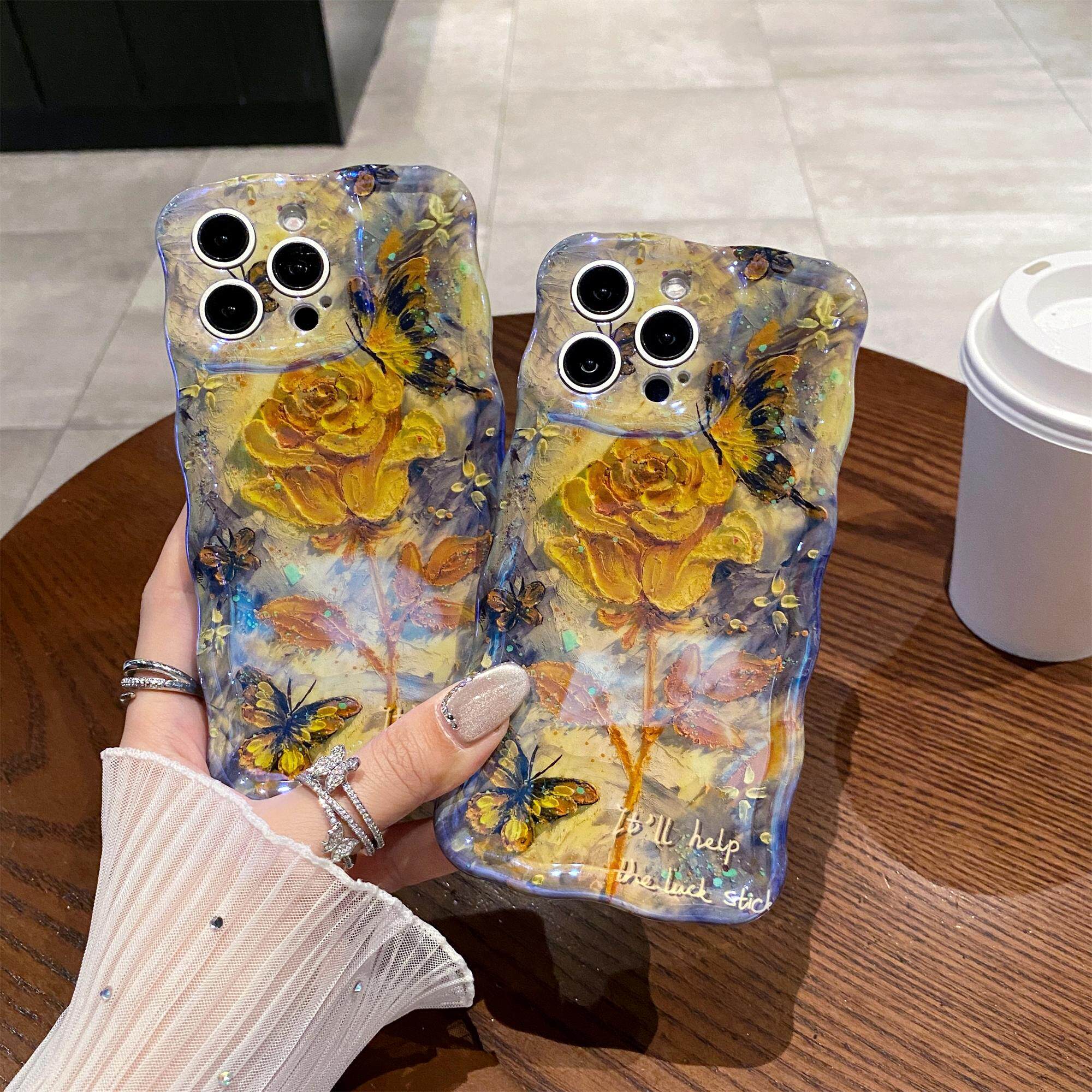 高级感适用苹果16promax高颜值金色玫瑰花手机壳iPhone17promax防滑波浪边手机壳15promax防摔14软壳13女生12