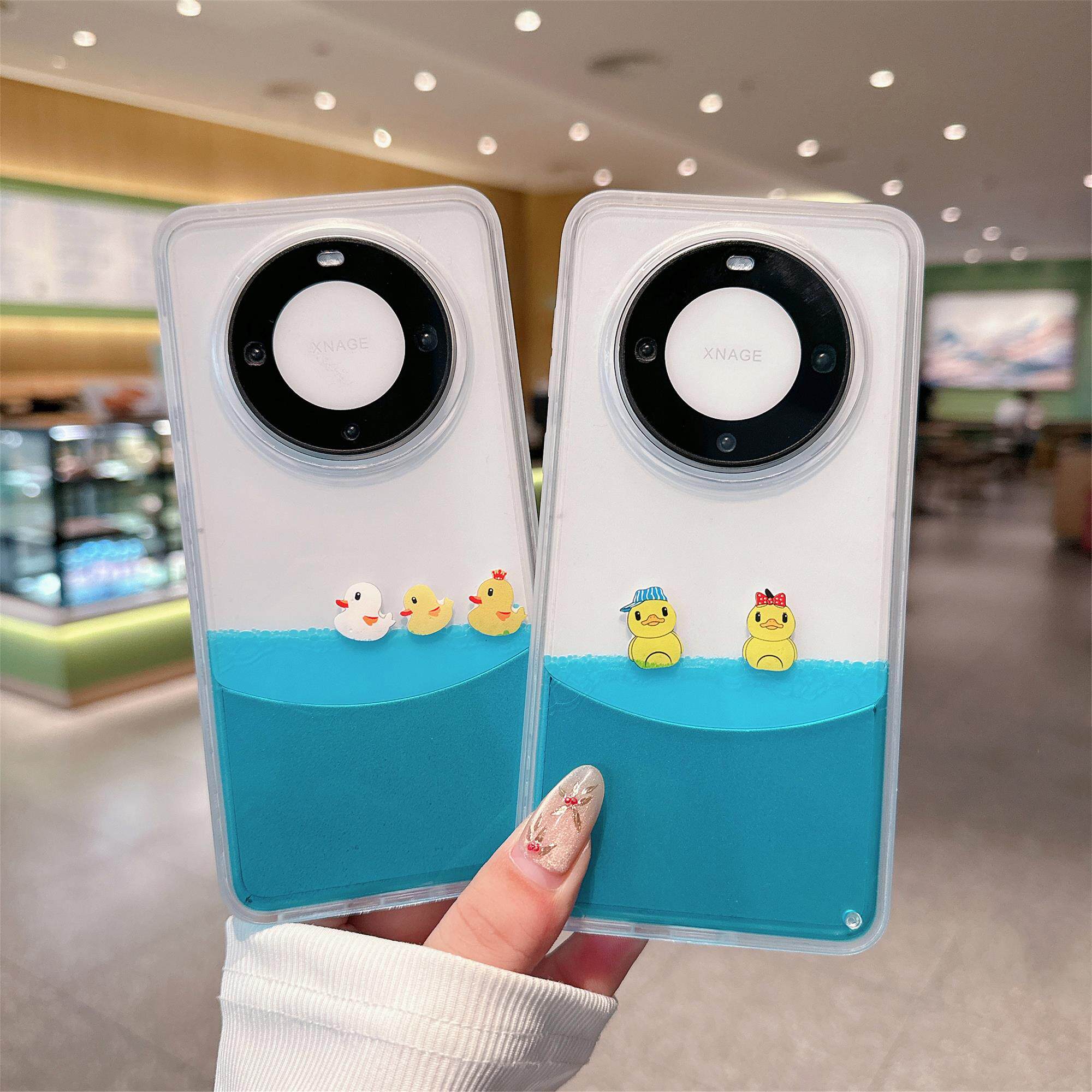 小黄鸭适用华为Mate60Pro流沙可爱卡通手机壳Mate50创意爆款夏日防摔外壳mate40pro流动液体散热精致情侣