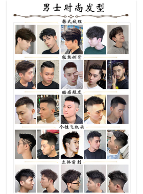 理发店男士发型图片美发店装饰画新潮发廊海报墙贴男士短发自粘的