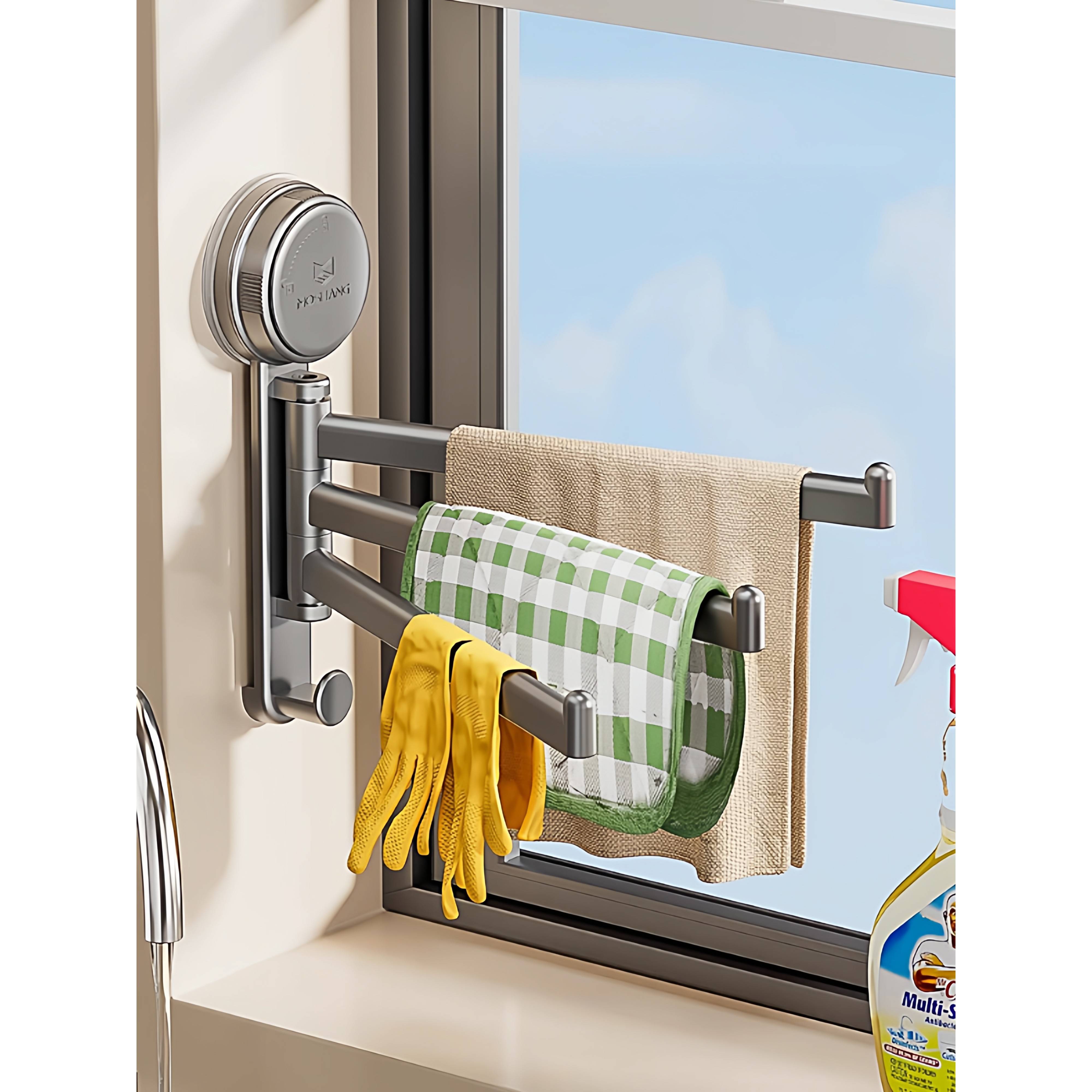 毛巾架浴室沥水多杆旋转壁挂免打孔折叠高级感收纳挂架浴缸置物架