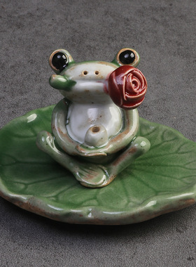 景德镇陶瓷青蛙香插 创意手捏可爱香座香器办公家居茶宠摆件批发