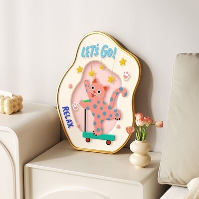 多巴胺波点猫桌面装饰画床头柜入户玄关柜电视柜摆件摆画卧室挂画