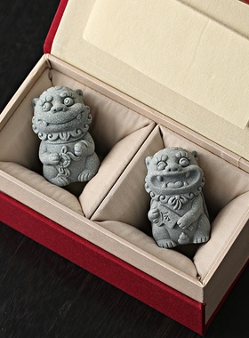 国潮风狮爷石狮子小摆件办公室桌面茶桌装饰品茶宠工艺品生日礼物