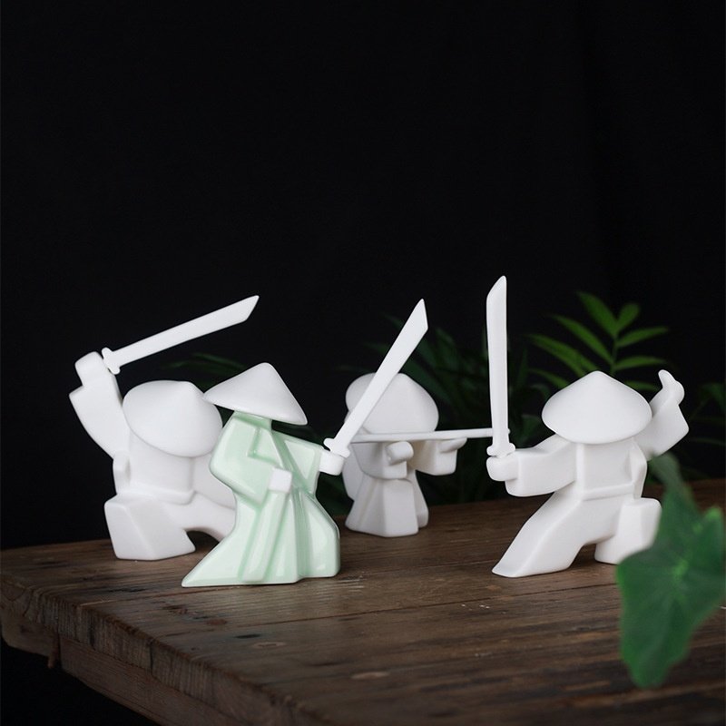 陶瓷创意简约几何侠客武士线香插茶托香器茶宠茶玩摆件茶桌装饰品