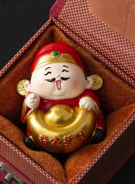 国潮喜庆财神爷发财摆件感小众桌面茶桌装饰工艺品生日礼物
