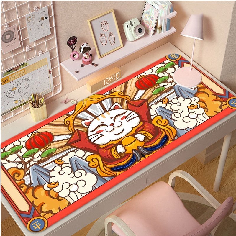 厂源招财猫鼠标垫国潮可爱卡通办公桌垫子定制键盘垫耐脏桌垫