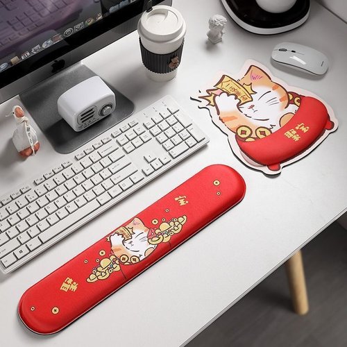 招财猫国潮电脑鼠标垫护腕红色记忆棉办公桌面护手腕可爱鼠标垫