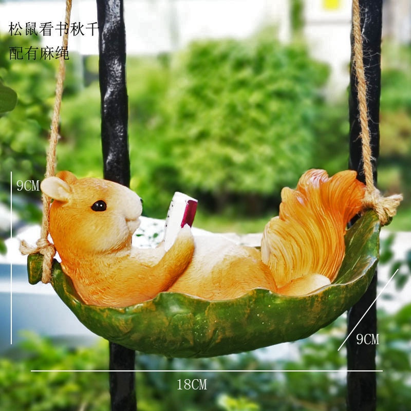 创意树脂工艺品仿真动物兔子秋千挂件花园摆件阳台庭院树上装饰品