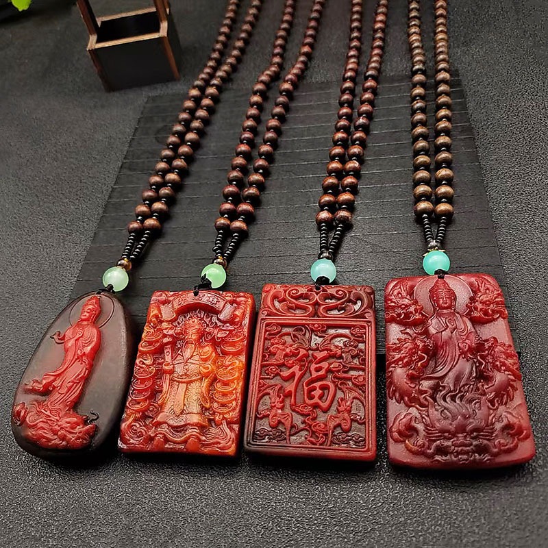 福字财神平安扣福字多福平安扣挂件灰琥珀山水牌关公吊坠现货批发