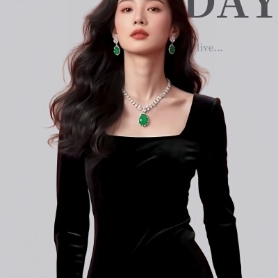 明星同款黑丝绒礼服中长款连衣裙