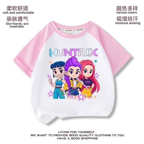 Kpop 猎魔女团女童短袖t恤夏季女孩上衣儿童纯棉打底衫宝宝夏装潮