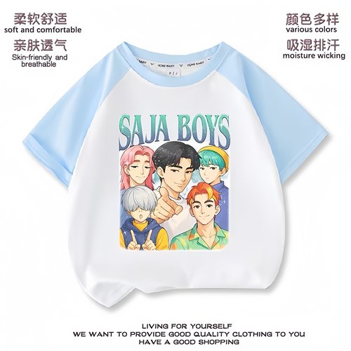 猎魔女团KPop Demon Hunters saja boys儿童短袖T恤休闲宽松上衣8