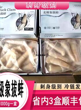 北极象拔蚌刺身冷冻蚌类含冰1kg切片寿司象牙蚌 广东3盒顺丰包邮