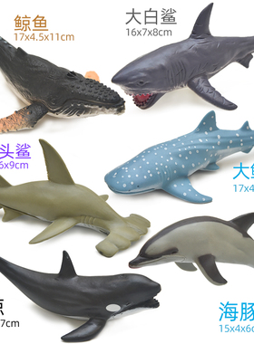 大白鲨鲸鱼套装儿童仿真海洋动物园玩具世界软胶模型场景摆件早教