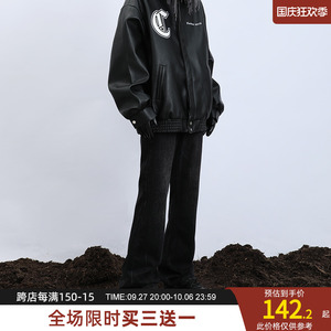黑衣ASHDARK 下摆毛边微喇叭牛仔裤男女小众设计高街嘻哈秋冬长裤
