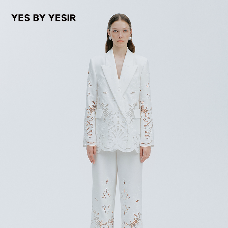 YES BY YESIR叶谦原创设计师26春新款法式雕花镂空长款西装&西裤