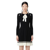 YES YESIR叶谦原创设计小众黑色学院风蝴蝶结针织收腰连衣裙