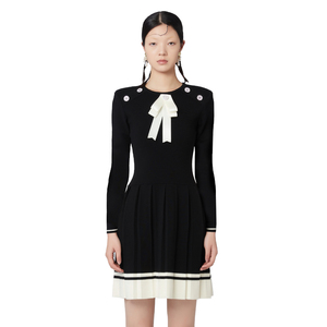 YES BY YESIR叶谦原创设计小众黑色学院风蝴蝶结针织收腰连衣裙