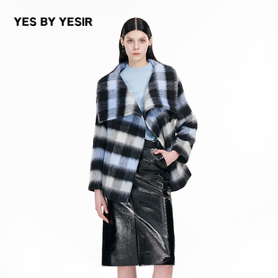 海盐格纹廓形高领大衣 YESIR叶谦原创设计24年秋冬新款 YES