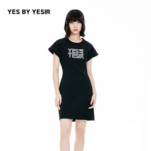 YES BY YESIR叶谦原创设计师夏新款女YBY珠绣T恤收腰连衣裙