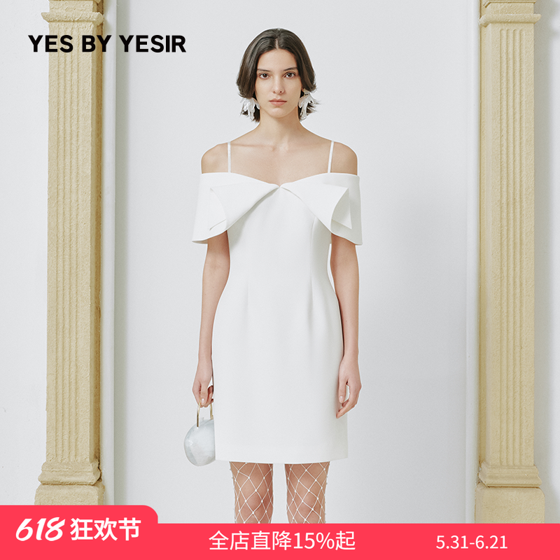 YES BY YESIR叶谦原创设计秋新款马蹄莲梦露吊带礼服连衣裙