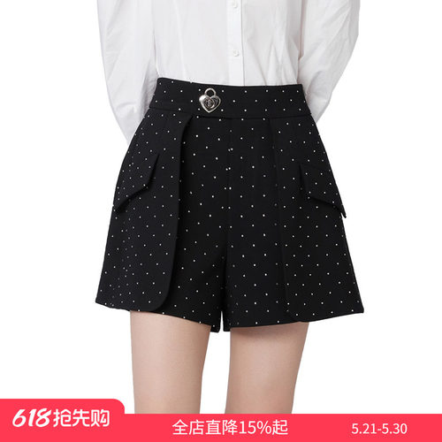 黑色星空派对褶间装饰短裤