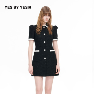 裙子浪花撞边香风连衣裙 YESIR叶谦原创设计师秋新款 YES