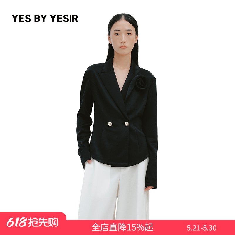 YES BY YESIR叶谦原创设计师2026春新款阿曼塔玫瑰盘花收腰短西装