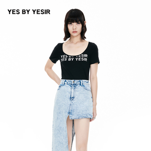 YES BY YESIR叶谦原创设计师夏新款女士重影YBY印花圆领T恤