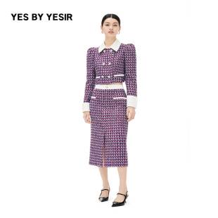 女葡萄香风外套 YESIR叶谦原创设计师秋女士格纹中式 YES