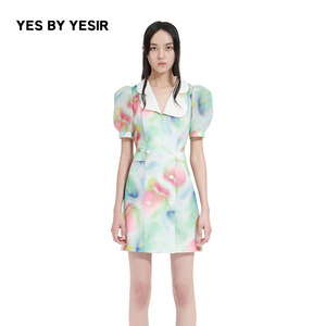 YES BY YESIR叶谦原创设计师夏女多巴胺迷幻泡泡西装连衣裙