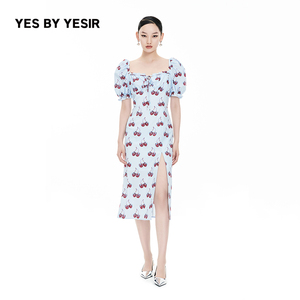 YES BY YESIR叶谦原创设计师夏新款高级南法樱桃印花连衣裙