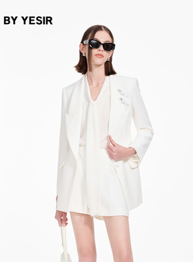 YES BY YESIR叶谦原创设计25年春季新款立体LOGO别针刺绣长西服