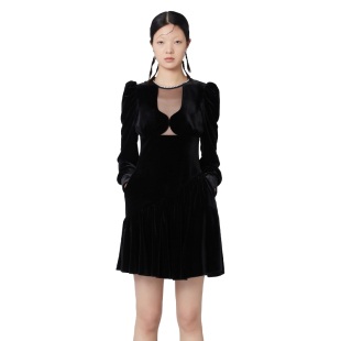连衣裙 YESIR叶谦原创设计气质黑色拼接透视轻礼服泡泡袖 YES