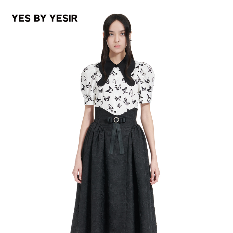黑白蝴蝶剪影花园衬衫