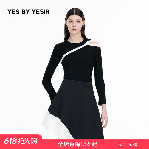 Y心思不规则露肩针织套头衫
