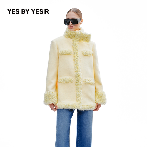 鹅黄毛边装饰静奢皮草