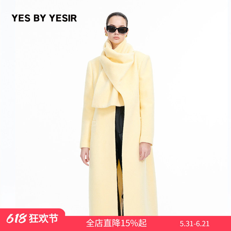 YES BY YESIR叶谦原创设计冬羊驼毛解构披肩绒感毛呢长大衣外套