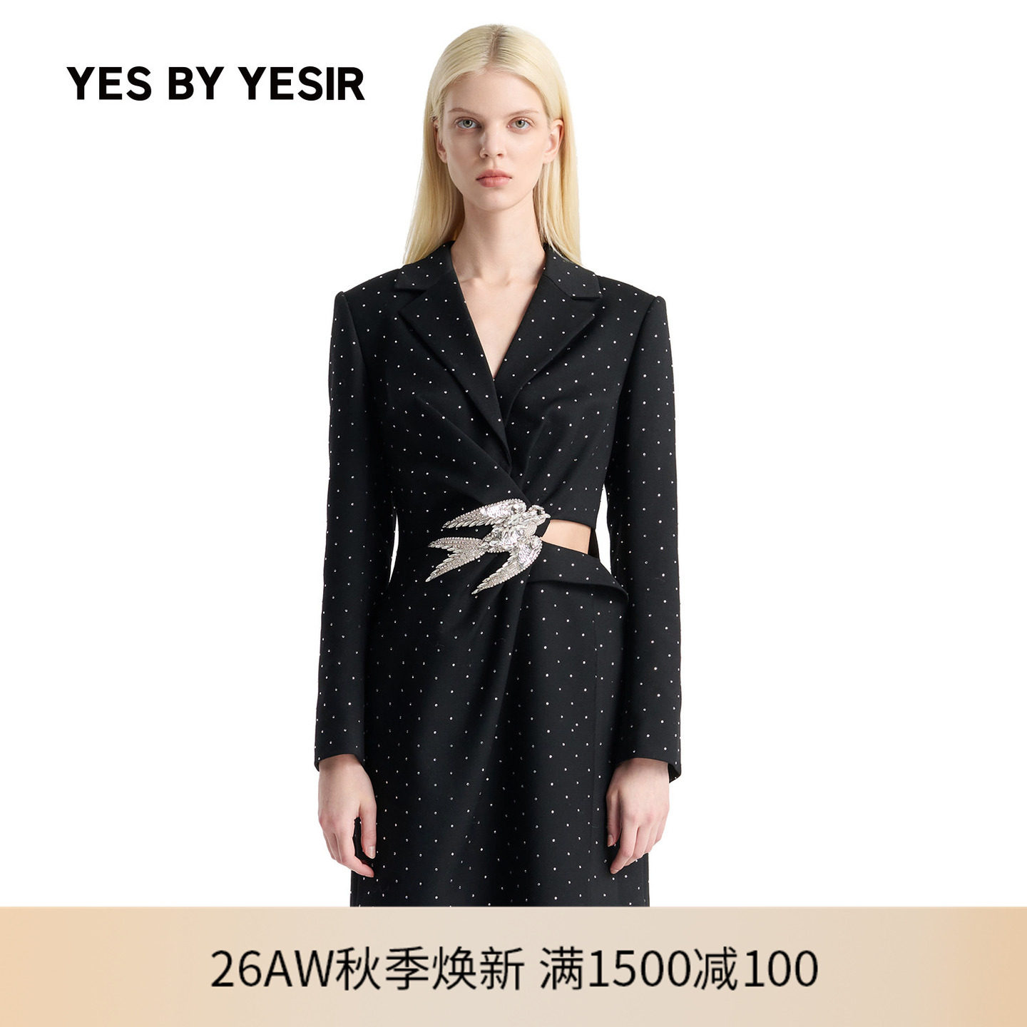 YESBYYESIR钻饰飞燕西服连衣裙