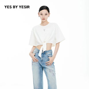 短袖 YESIR叶谦原创设计师夏新款 女白系结三角标t恤 YES