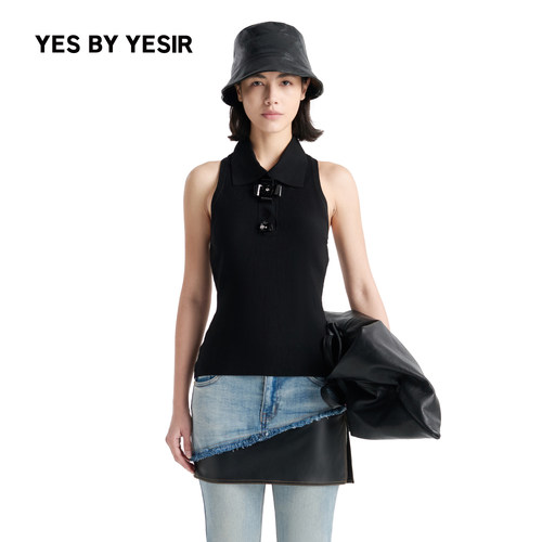 YESBYYESIR女士黑花针织背心