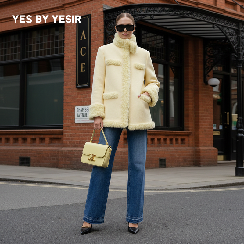 鹅黄毛边装饰静奢皮草